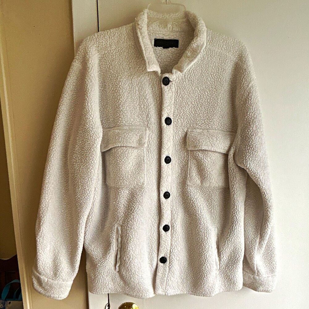 PacSun Women's White Sherpa Fleece Button Front Collared Shacket Jacket Size S